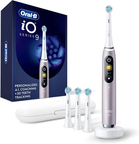 Vista 14 de Oral-B iO Series 9 Cepillo de dientes eléctrico con 4 cabezales de cepillo, Aqua Alabaster