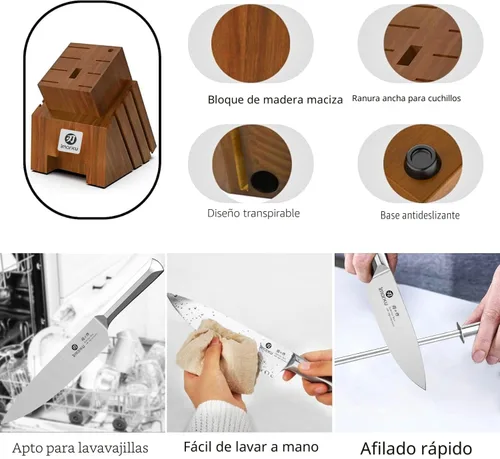 Vista 6 de imarku Juego de cuchillos de cocina japoneses de acero inoxidable de alto Marrón oscuro