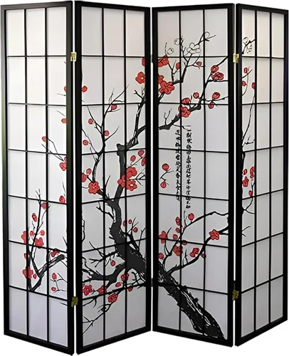 Vista 9 de Legacy Decor Biombo de 4 paneles para habitación con diseño de ciruelo en flor. Privacy Screen, Plum Blossom, Authentic Japanese Shoji Style, Real