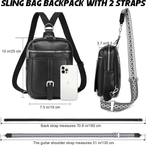 Vista 3 de Bolso Bandolera Mochila Cruzada - 2 en 1 Bolso Cruzado de Cuero Riñonera con 2 Correas Extraíbles Mini diaper bag, Instant Wipes pocket