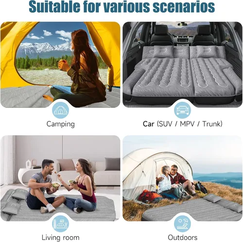Vista 3 de Inflatable SUV Air Mattress for Mid & Full Size SUVs Double-Sided Flocking Car Bed for Rear Seats Folded Camping Travel Sleeping Airbed with Air