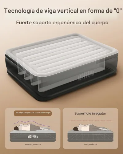 Vista 2 de Airefina Colchón de aire Queen con bomba incorporada, colchón inflable elevado cómodo con bolsa de transporte, cama de aire probada de fugas de 48