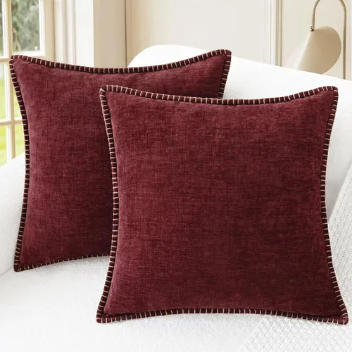 Vista 27 de CaliTime - Juego de 2 fundas de almohada decorativas de 16 x 16 pulgadas, con costuras en los bordes de hilo de algodón, chenilla suave teñida