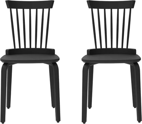 Vista 4 de Dining Chairs Set of 2, Farmhouse Wooden Spindle Back Kitchen Chairs, Windsor Dining Chairs for Kitchen and Dining Room, Solid Wood Slat Back Black