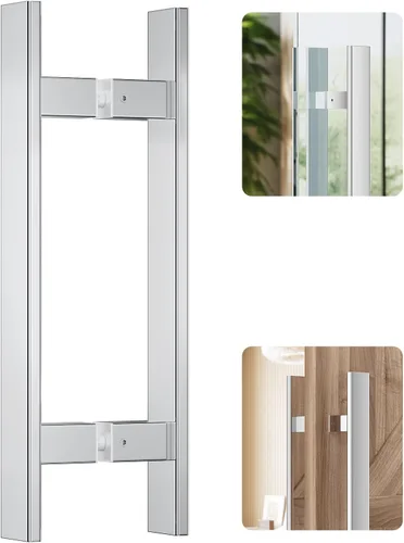 Vista 9 de Ranbo Manija de puerta rectangular en forma de H de 12 pulgadas, espalda con espalda, 7.874 in (7-7/8 pulgadas) CTC, acero inoxidable 304 de 0.047
