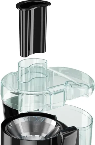 Vista 2 de Extractor de jugo de frutas y verduras JE2400BD con diseño de ahorro de espacio, color negro