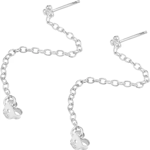 Vista 4 de AeraVida Pendientes de cadena de plata de ley 925 con lazo de cadena único, Metal, Sin gemas.