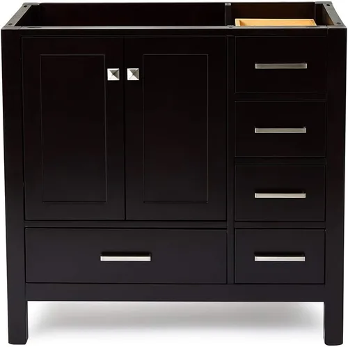 Vista 76 de ARIEL Cambridge Mueble base de tocador de baño de 36 pulgadas, madera maciza, 2 puertas de cierre suave, 5 cajones de cola de milano, roble marrón