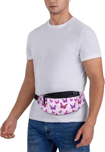 Vista 4 de Riñonera, bolsa de mensajero para deportes al aire libre y ocio, bolsa cruzada en el pecho para hombres y mujeres, rosado, púrpura