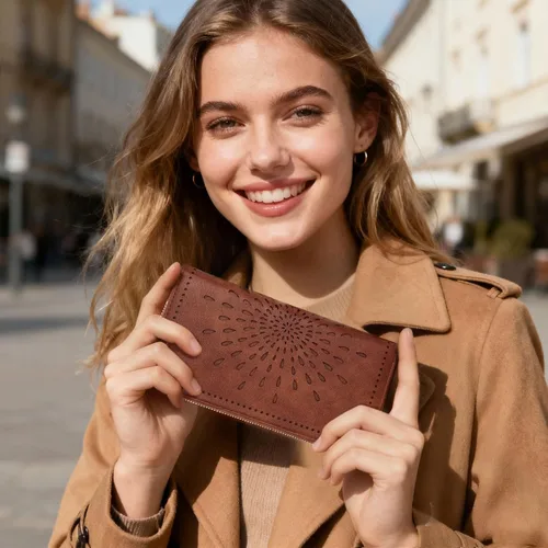Vista 7 de APHISON Billetera para mujer, gran capacidad, monedero, tarjetero, RFID, pulsera, teléfono, cremallera, moneda, bolsillo de viaje