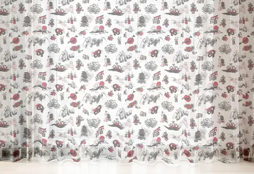 Vista 6 de Ambesonne Cortinas de tul Eiffel con bolsillo para barra, globos retro de corazón de café, remolinos de hito francés, cortina transparente