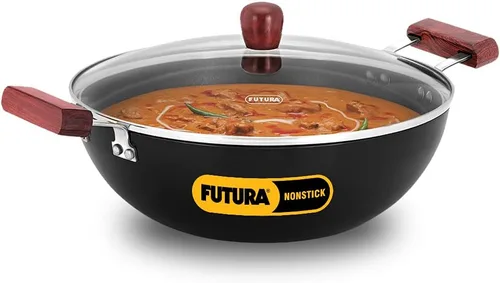 Vista 9 de HAWKINS Futura Kadhai de 3,5 litros de profundidad, Kadai antiadherente con tapa de acero inoxidable, fondo plano de inducción, Kadhai (INK35S)