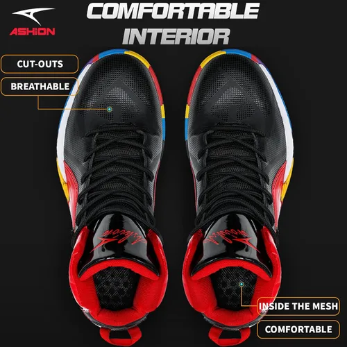 Vista 6 de ASHION Zapatos de baloncesto para hombre, ligeros, transpirables, antideslizantes, para correr, caminar