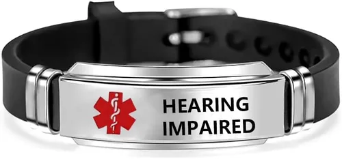 Vista 5 de NanMuc Pulsera de identificación de alerta médica roja de primeros auxilios de emergencia grabada con láser Alerta de salud ajustable pulsera
