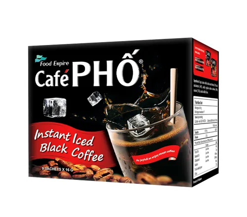 Vista 3 de Cafe Pho Mezcla de café instantáneo vietnamita, café negro helado, Cafe Den Da, paquetes de café de una sola porción, caja de 9 sobres, paquete de 4
