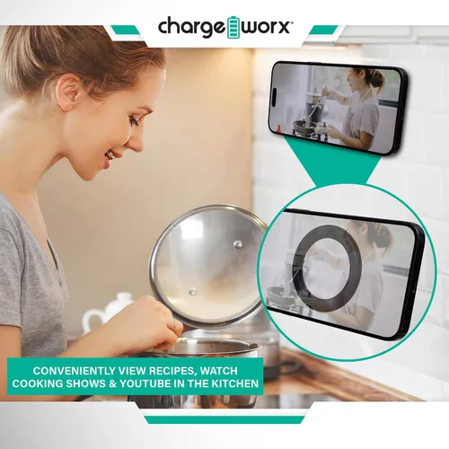 Vista 8 de CHARGEWORX Paquete de 3 soportes magnéticos para pared, compatibles con MagSafe, soportes adhesivos para teléfono, para ducha, baño, cocina, espejo