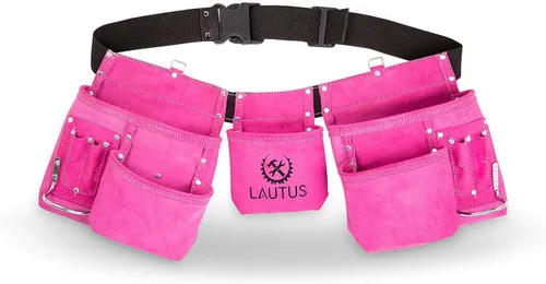 Vista 2 de LAUTUS Cinturón de herramientas rosa/bolsa/bolsa, carpintero, construcción, enmarcadores, electricista 11 bolsillos 2 soportes de martillo