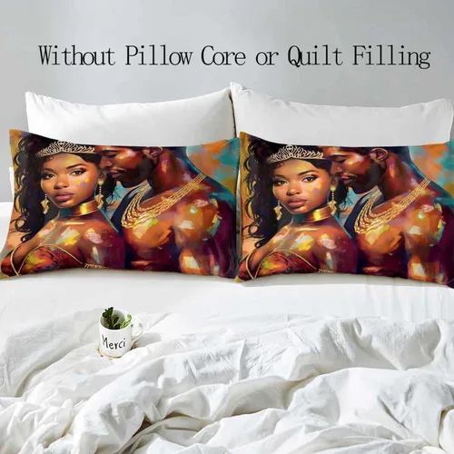 Vista 4 de LUVIVIHOME Juego de funda de edredón afroamericana de 2 piezas, pintura al óleo, arte negro sexy, mujer negra, hombre, afro-queen y king, regalos