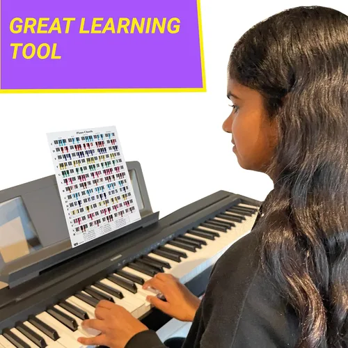 Vista 9 de QMG Hoja de trucos de acordes de piano - Gráfico de teoría musical A4 laminado con círculo de quintas para principiantes