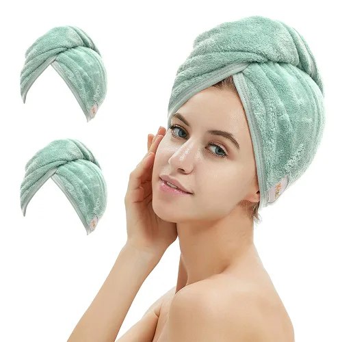 Vista 13 de M-bestl Paquete de 2 toallas de microfibra para el cabello, toalla de secado de cabello con diseño de botón, toalla para la cabeza para secar