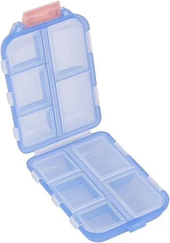 Vista 6 de Pastillero (paquete de 2) – Caja portátil para tabletas de suplementos pequeños con 10 compartimentos – Organizador de vitaminas medicinales