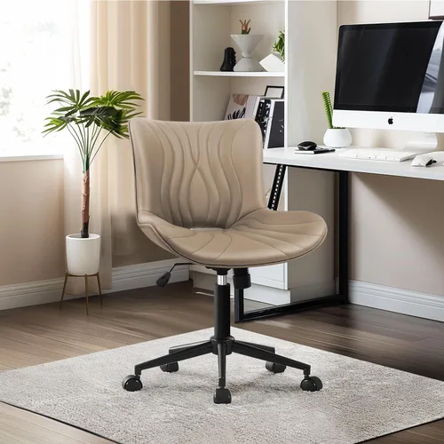 Vista 9 de Silla de oficina, silla de escritorio sin brazos con ruedas, ergonómicas y cómodas sillas de trabajo para computadora en casa, silla de tocador