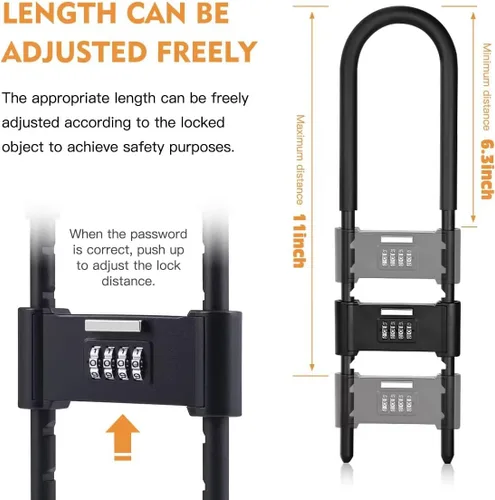 Vista 5 de Cerradura anticorte combinada ajustable de 4 dígitos en forma de U para Grillete ajustable de 6.299-10.630 in, acero anticorte de 0.630 in, código