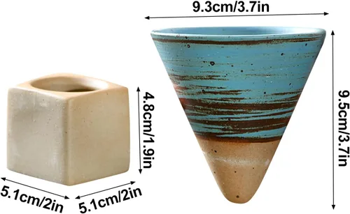 Vista 3 de 2 tazas de café de cerámica gruesa con base de 6.8 fl oz, taza de porcelana con forma de cono triangular creativa, estilo retro, embudo de gres
