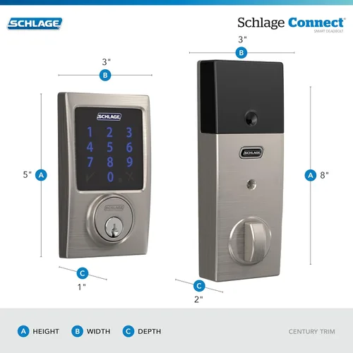 Vista 3 de Schlage Connect BE469ZP CEN 716 - Cerradura de seguridad inteligente con alarma incorporada, moldura Century en bronce envejecido