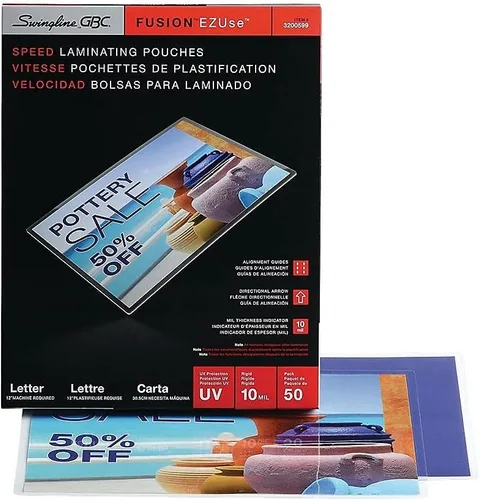 Vista 2 de GBC Hojas de laminación, bolsas de laminación térmica, tamaño carta, 10 mil, formato de velocidad, EZuse, paquete de 50 (3200599)