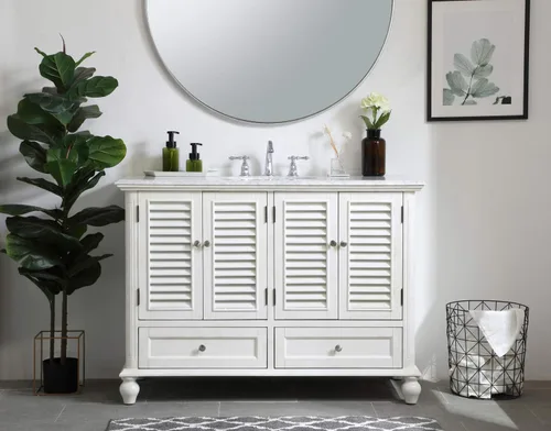 Vista 4 de Mueble de baño de 48.0 in, color blanco envejecido