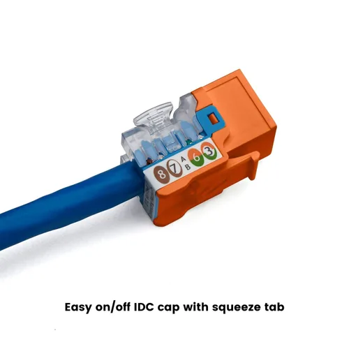 Vista 71 de TRUE CABLE Conector Keystone Cat5e, sin blindaje (UTP), perforado de 90 grados, PoE++ (4PPoE) 100W, certificación UL, verificado ETL, certificado