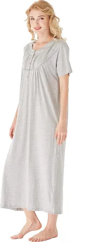 Vista 5 de Keyocean - Camisón de manga corta para mujer, 100 % algodón, suave, cómodo, ligero, con encaje, para verano, ropa de dormir