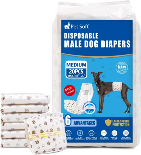 Vista 12 de Pet Soft Pañales desechables para perros machos, con indicador de humedad, ultra absorbentes, cómodos para incontinencia micción excitable, 50
