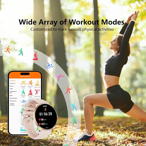 Vista 7 de Reloj inteligente para mujer de 1.43 pulgadas, pantalla AMOLED, funciona con Android/iPhone, resistente al agua IP68, batería de larga duración, Oro