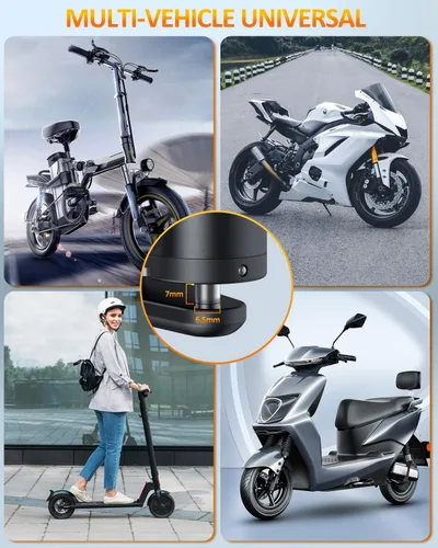 Vista 6 de Candado recargable Onvian para motocicleta con alarma de 120 dB y cable de recordatorio de acero de 1.8 m, para motocicletas, bicicletas, ebikes