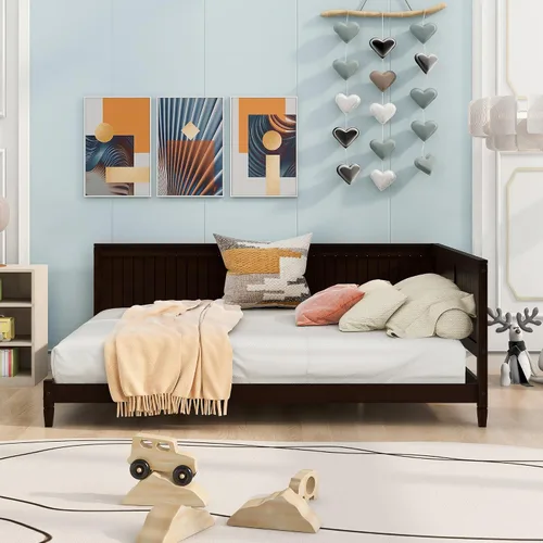 Vista 22 de Sofá cama de madera de diseño clásico, sofá cama, cama de plataforma, tamaño individual con salud y comodidad para dormitorio, estudio, sala