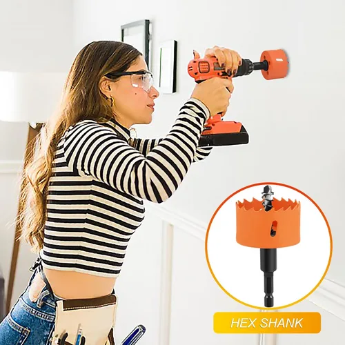 Vista 3 de Vástago hexagonal, sierra perforadora HSS con eje bimetálico y resistente para tableros de madera para madera para paneles de yeso de plástico