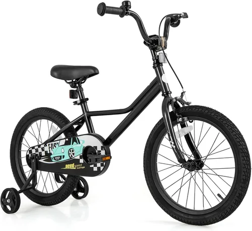 Vista 11 de BABY JOY Bicicleta para niños, 12, 14, 16, 18 pulgadas, bicicleta deportiva con ruedas de entrenamiento extraíbles, frenos de mano y posavasos