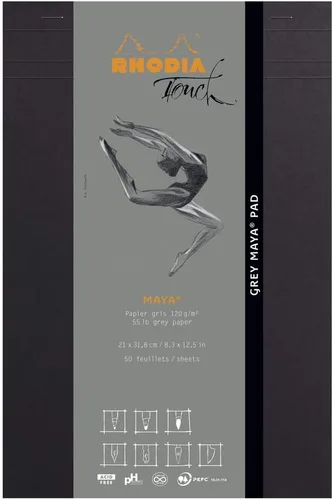 Vista 13 de Rhodia Touch 116113C - Bloque negro Maya Pad A4+ New Ruler Cross - 50 hojas - Clairefontaine Maya papel negro 4.23 oz/m - para caligrafía y dibujo