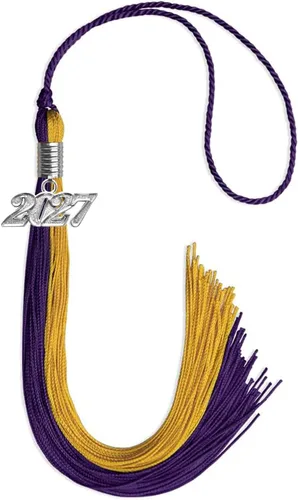 Vista 271 de Endea Graduation Borla de doble color con gota de fecha plateada (negro/oro antiguo, 2025)