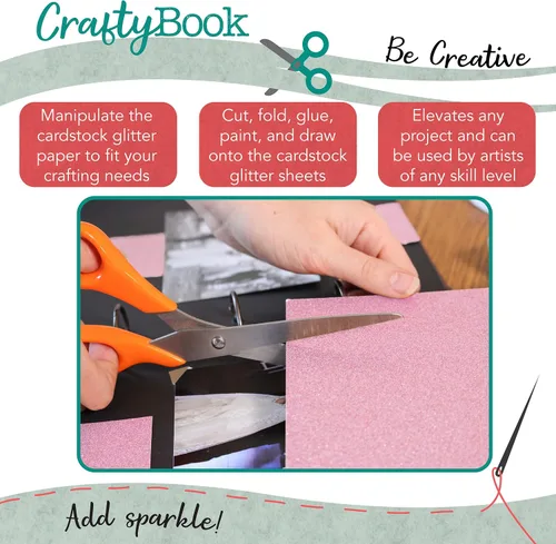 Vista 5 de CraftyBook Juego de cartulina con purpurina, 15 hojas de papel rosa rosa con purpurina de 12 x 12 pulgadas para álbumes de recortes, manualidades