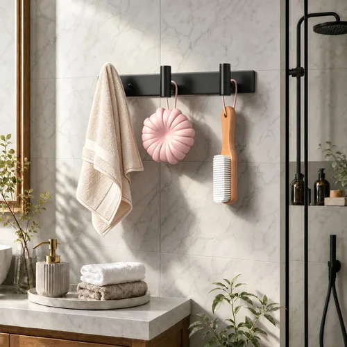 Vista 8 de Perchero de Pared Montado - 3 Ganchos, Ganchos de Pared de Acero Inoxidable Resistente para Toalla, Bolso de Abrigo, Perchero para Sombreros Negro