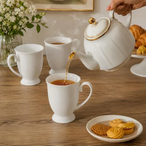 Vista 2 de Juego de 2 tazas de café blancas de porcelana fina (8 onzas)