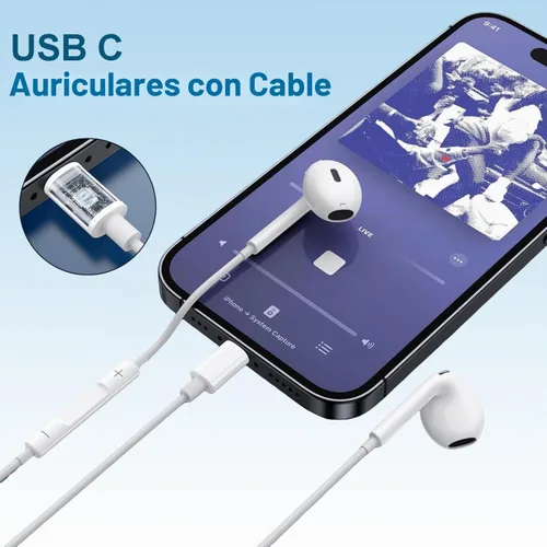 Vista 8 de 1 paquete de auriculares USB C para iPhone 17/16/15 Pro Max, auriculares tipo C con cable con micrófono y control remoto, cancelación de ruido