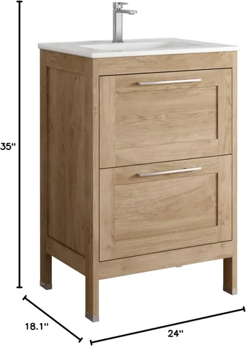 Vista 2 de DAX Lakeside - Tocador individual de madera y porcelana con lavabo Onix, 24 pulgadas, roble