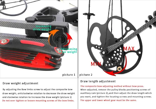 Vista 4 de Kit de arco compuesto de pesca de arco, 0-70 libras ajustable, extremidad fabricada en Estados Unidos, con carrete de pesca con arco, flechas