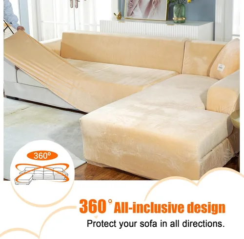 Vista 5 de Fundas de sofá modulares en forma de L, 2 fundas elásticas antideslizantes para sofá de 3 + 3 plazas, funda de sofá con fundas de almohada