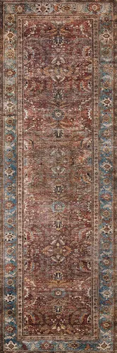 Vista 4 de Loloi - Alfombra tradicional larga de la colección Layla LAY-01 Ladrillo/Azul de 0,8 m x 3,6 m, 0,33 cm de espesor, suave, duradera, de inspiración