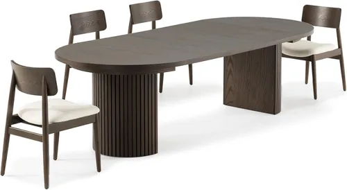 Vista 19 de Transformer Table - Mesa de comedor redonda extensible de madera maciza, mesa de comedor redonda extensible, muebles modernos que ahorran espacio